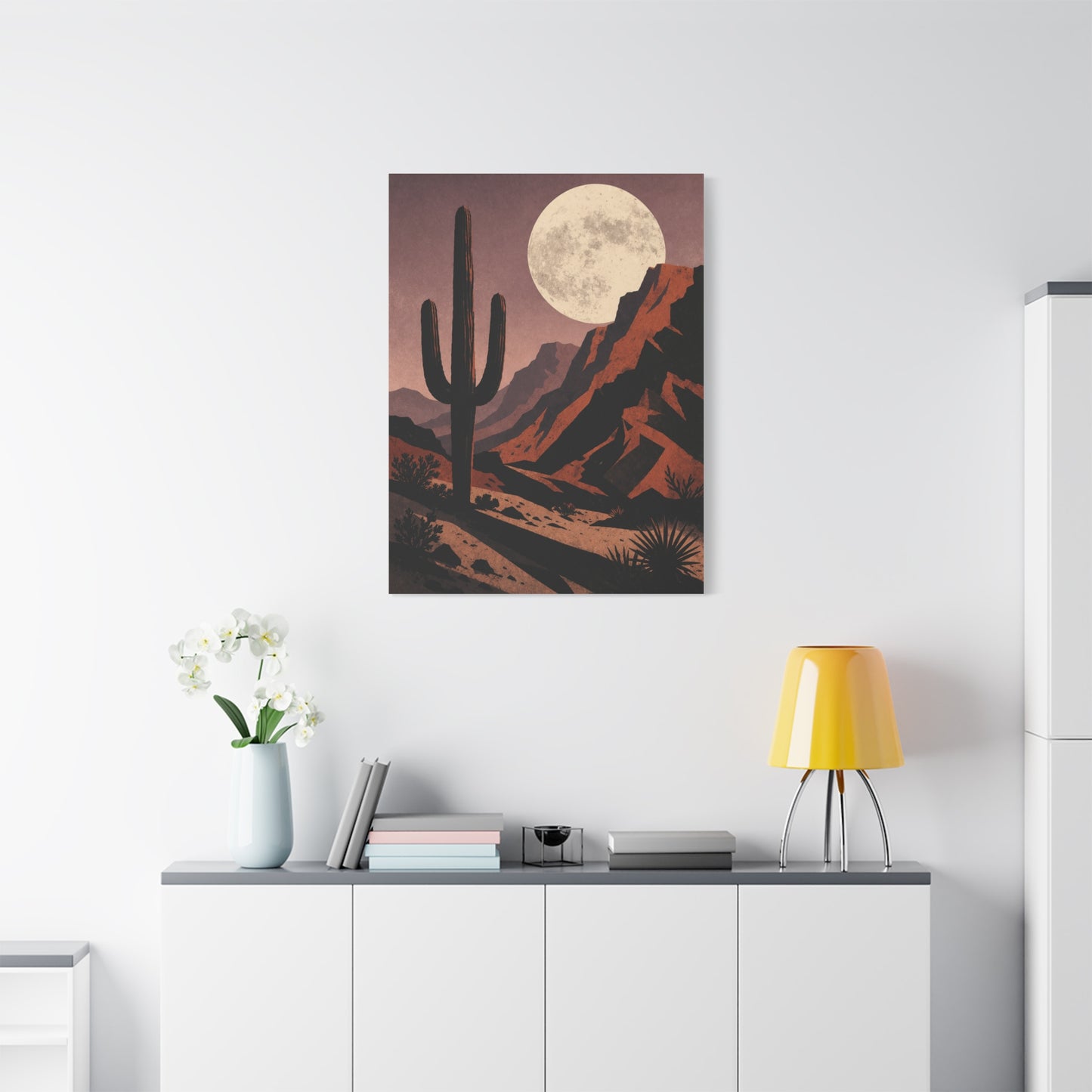 Desert Moonrise Cactus Landscape Wall Art & Canvas Print