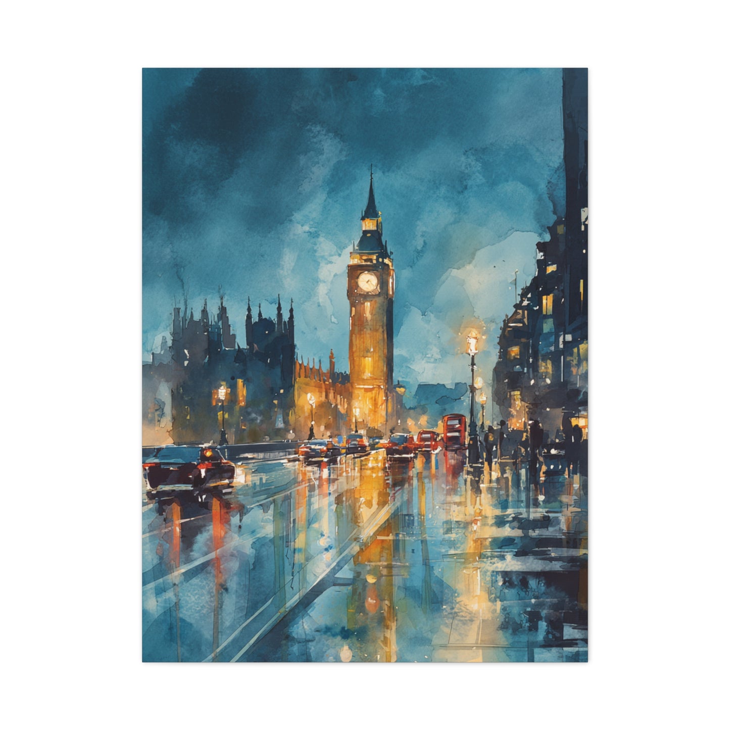 Rainy London Big Ben Reflection Wall Art & Canvas Print