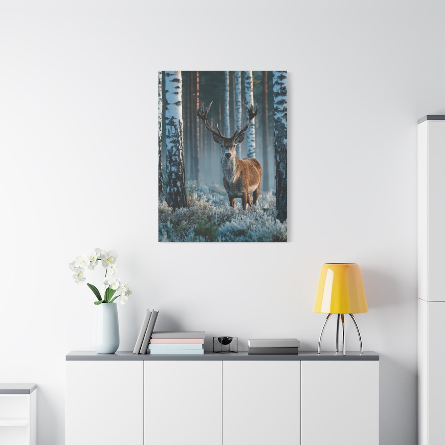 Nordic Birch Forest Stag Wall Art & Canvas Print