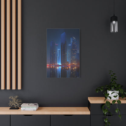 Futuristic Neon City Skyline Night Wall Art & Canvas Print