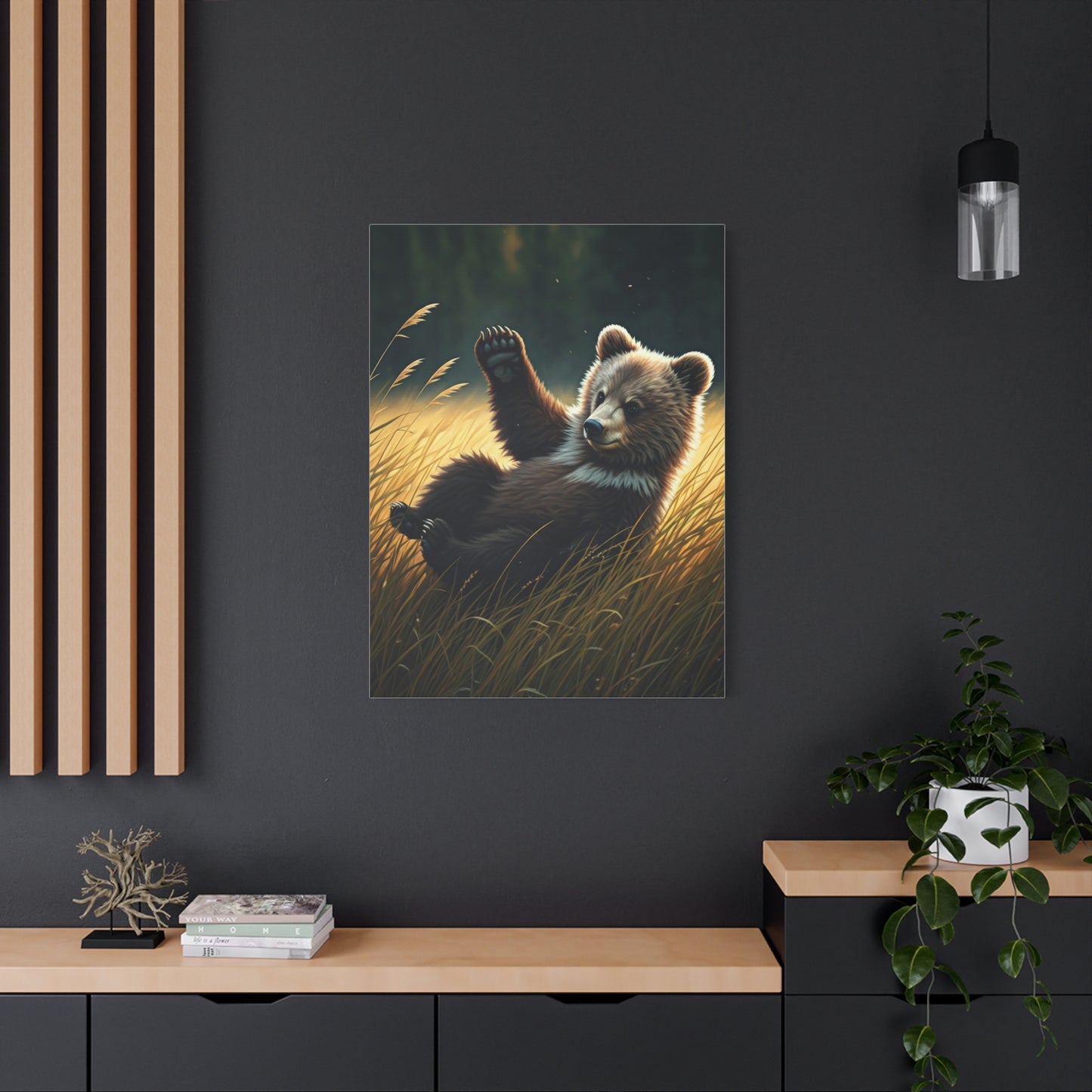 Playful Bear Cub in Meadow Wall Art & Canvas Prints