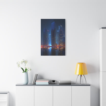 Futuristic Neon City Skyline Night Wall Art & Canvas Print