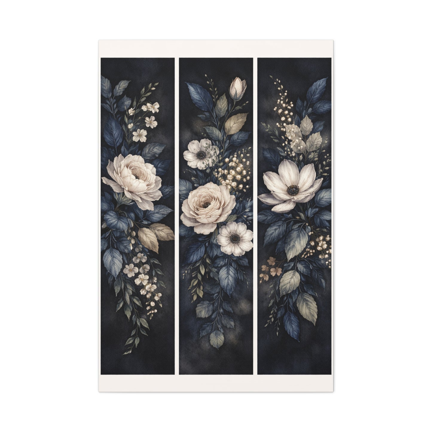 Navy Botanical Floral Triptych Wall Art & Canvas Print