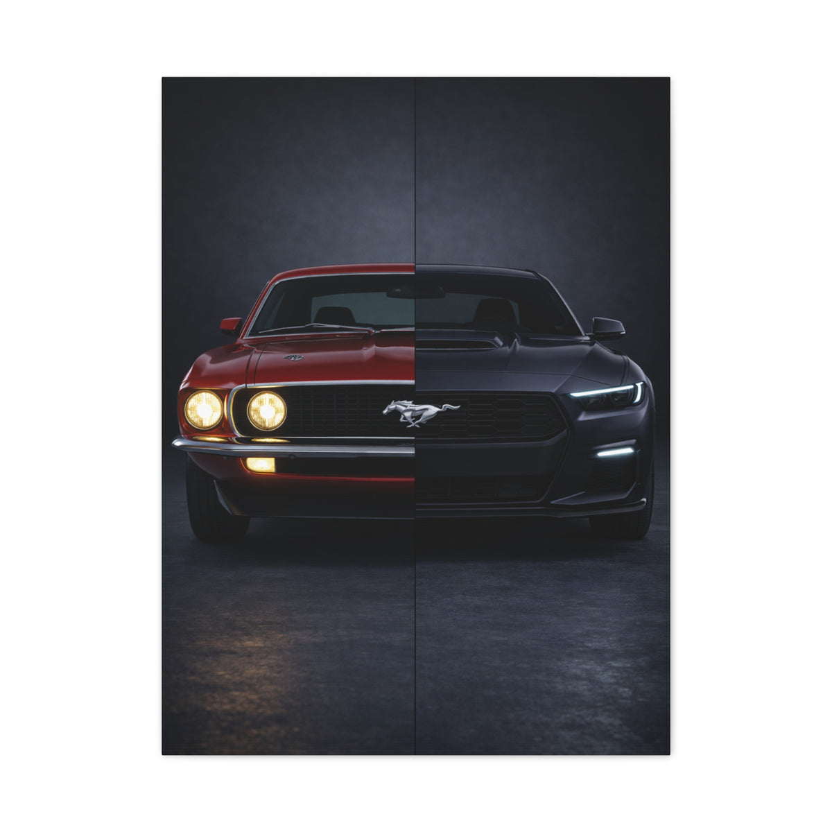 Ford Mustang Evolution Split 1969 vs Dark Horse Wall Art & Canvas Prints