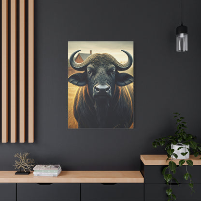 Symmetrical Cape Buffalo Portrait with Massive Curved Horns Wall Art & Canvas Print