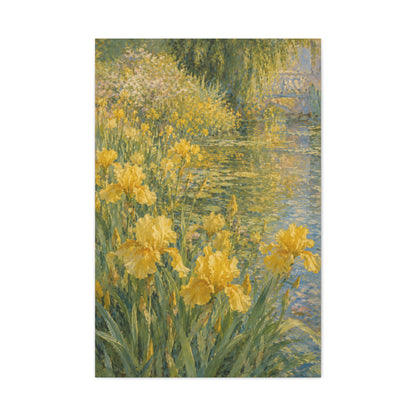 Impressionist Yellow Iris Garden Waterside Scene Wall Art & Canvas Print