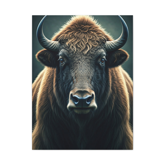 American Bison Frontal Portrait with Dramatic Overcast Lighting Wall Art & Canvas Print