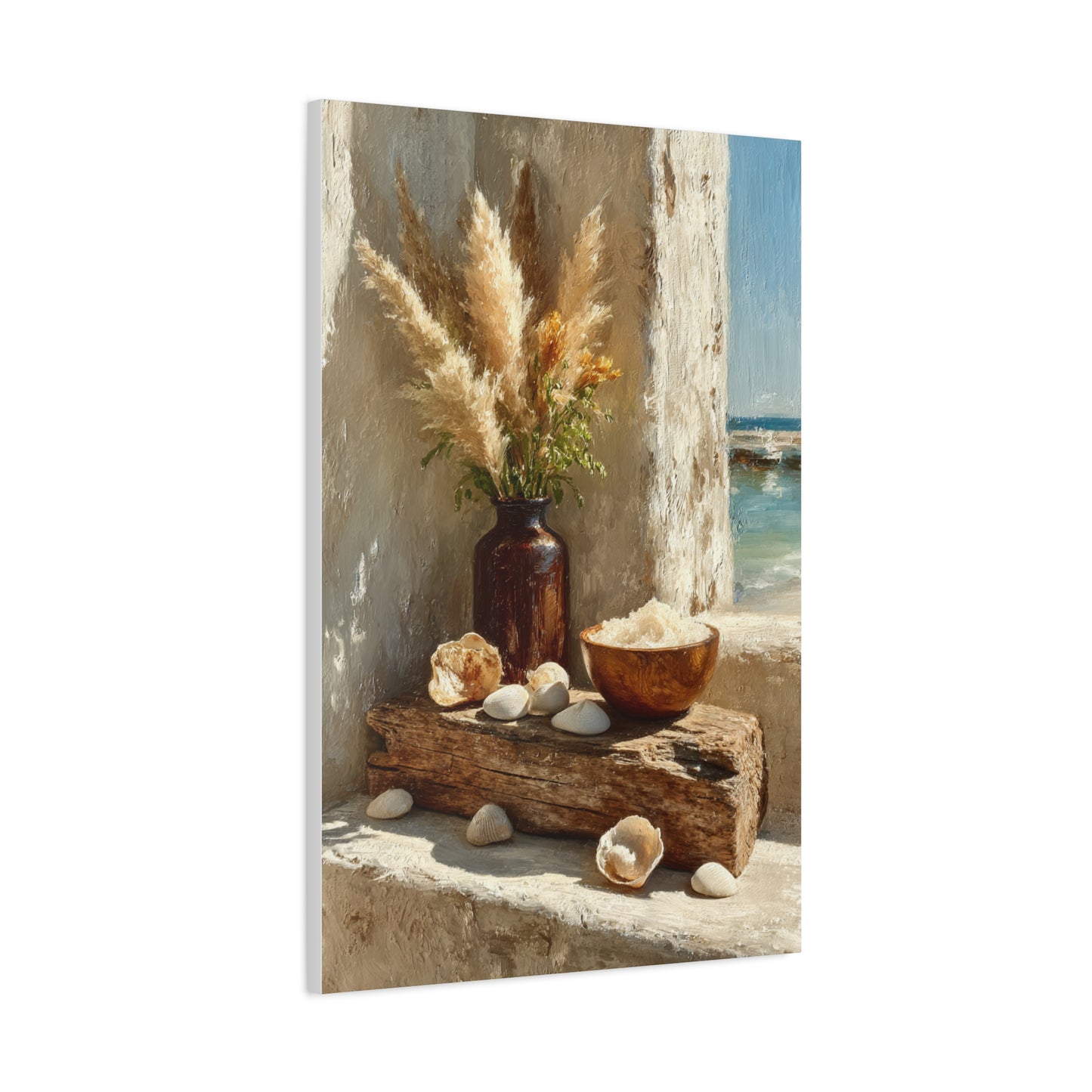 Driftwood Coastal Still Life with Pampas Wall Art & Canvas Print