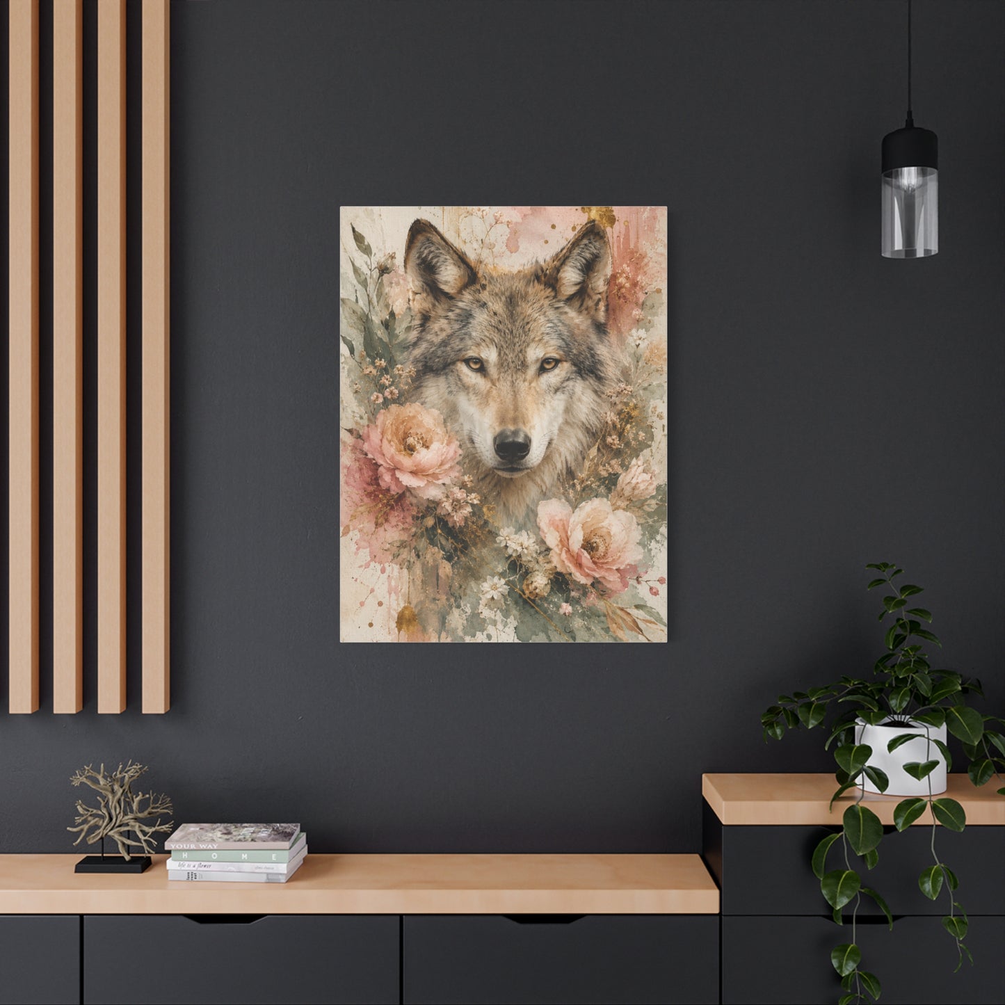 Boho Floral Wolf Portrait Blush Composition Wall Art & Canvas Print