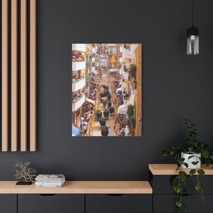 Spanish Village Bull Festival Street Scene Wall Art & Canvas Print