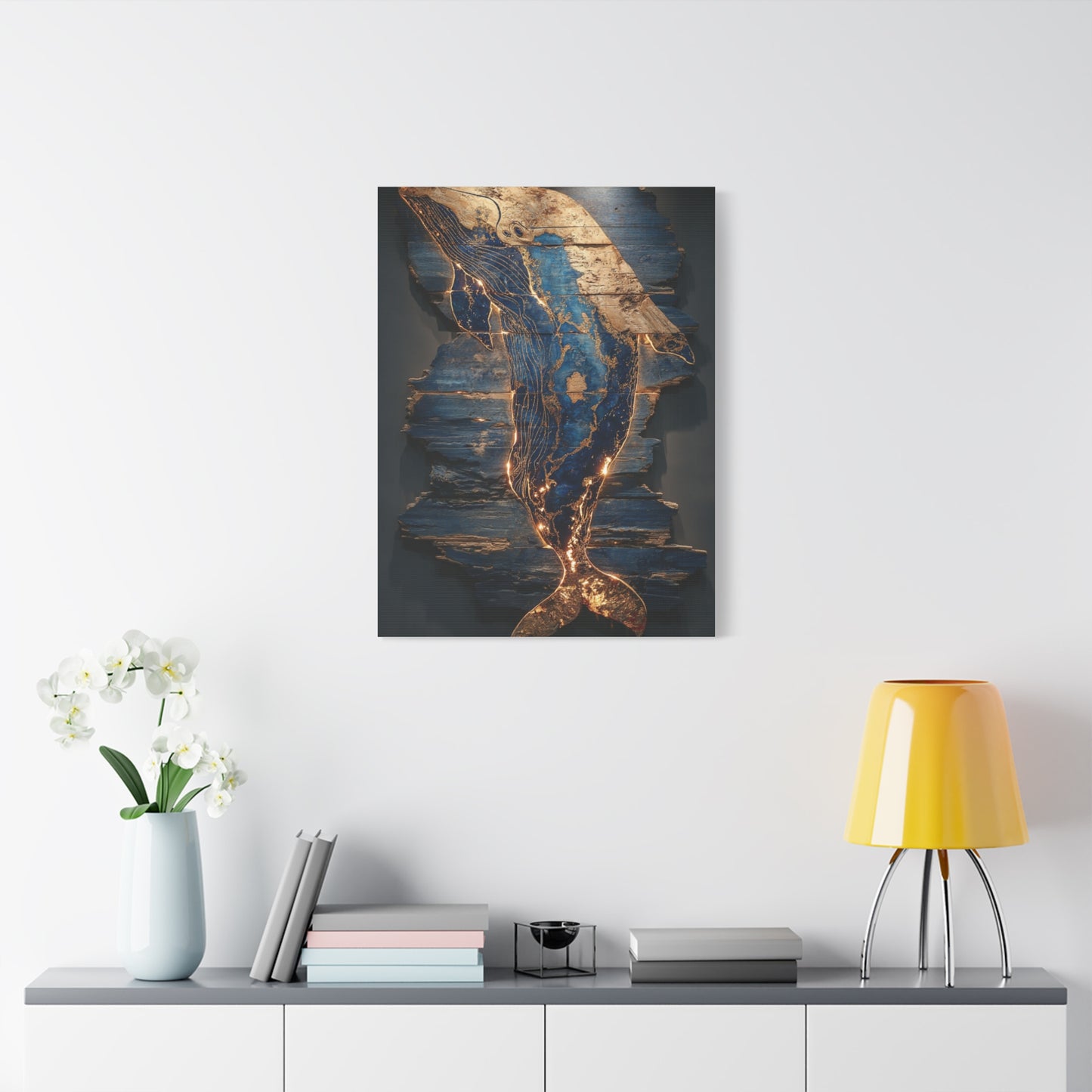 Driftwood Whale Coastal Sculpture Wall Art & Canvas Print