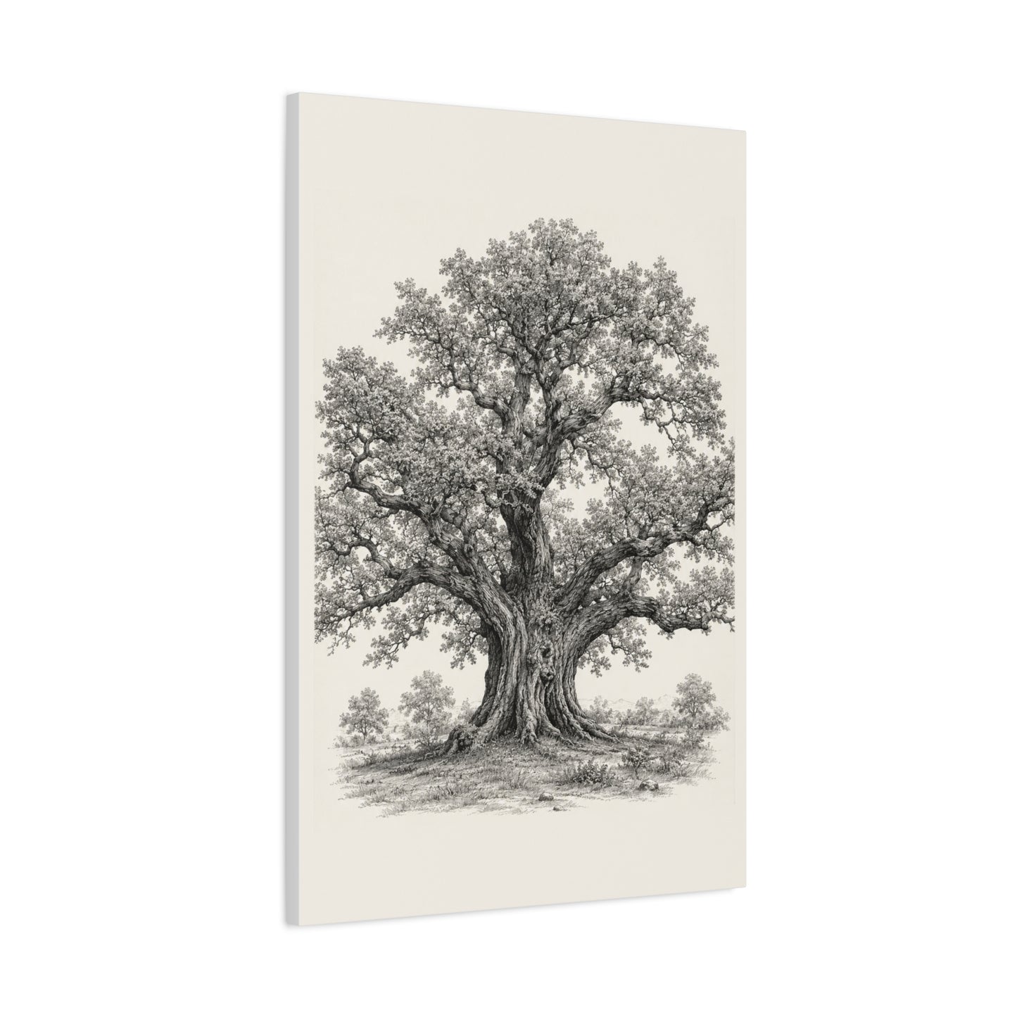 Detailed Engraved Oak Study Trees Wall Art & Canvas Print