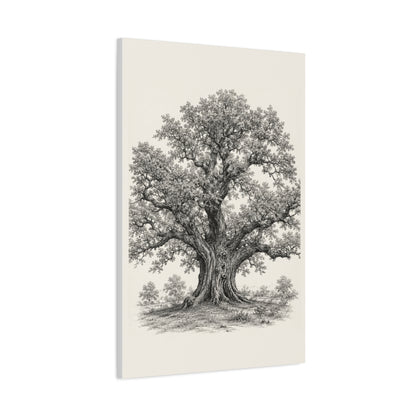 Detailed Engraved Oak Study Trees Wall Art & Canvas Print