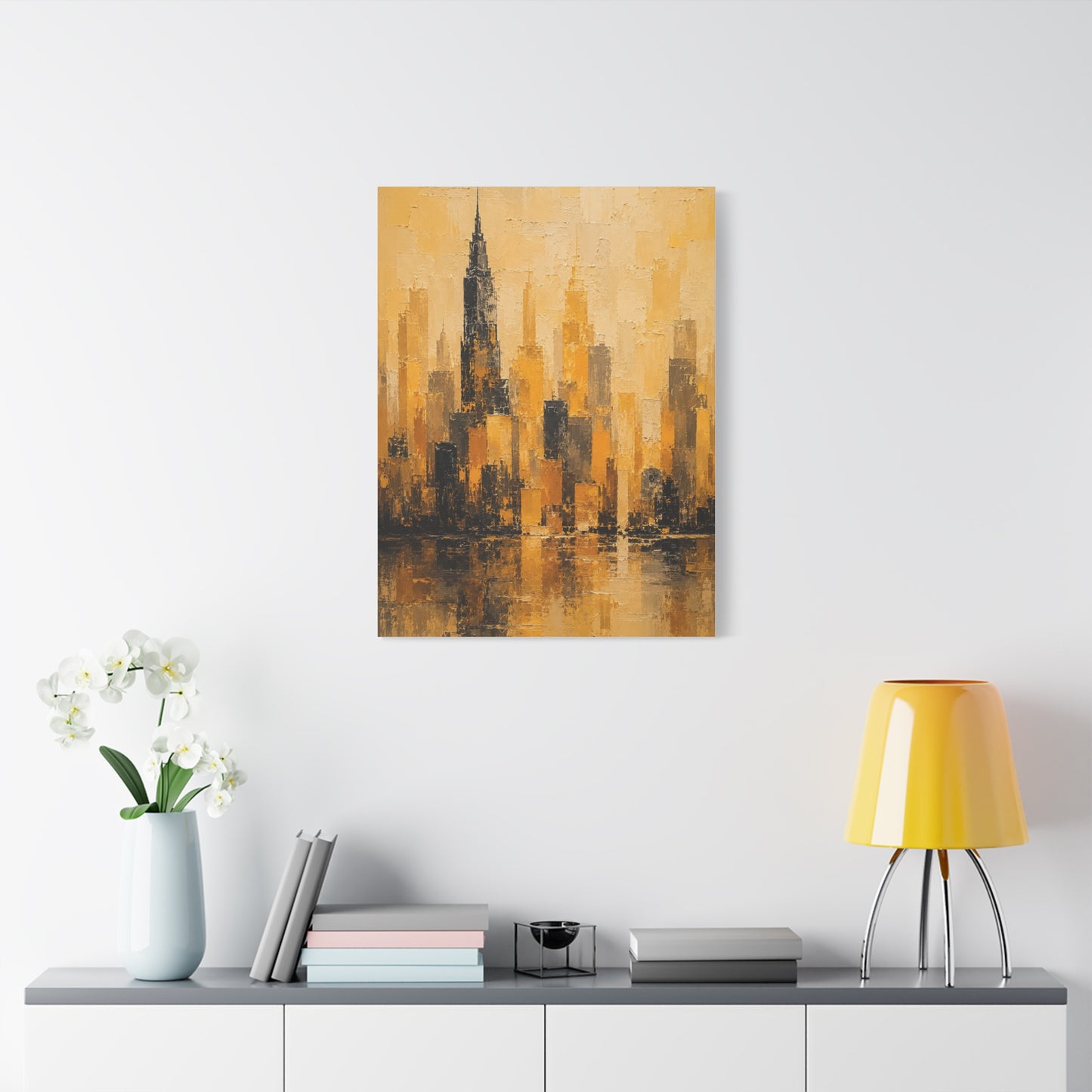 Yellow Cityscape Textured Skyline Abstract Wall Art & Canvas Print