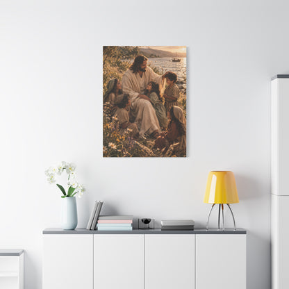 Jesus with Children Coastal Blessing Wall Art & Canvas Print