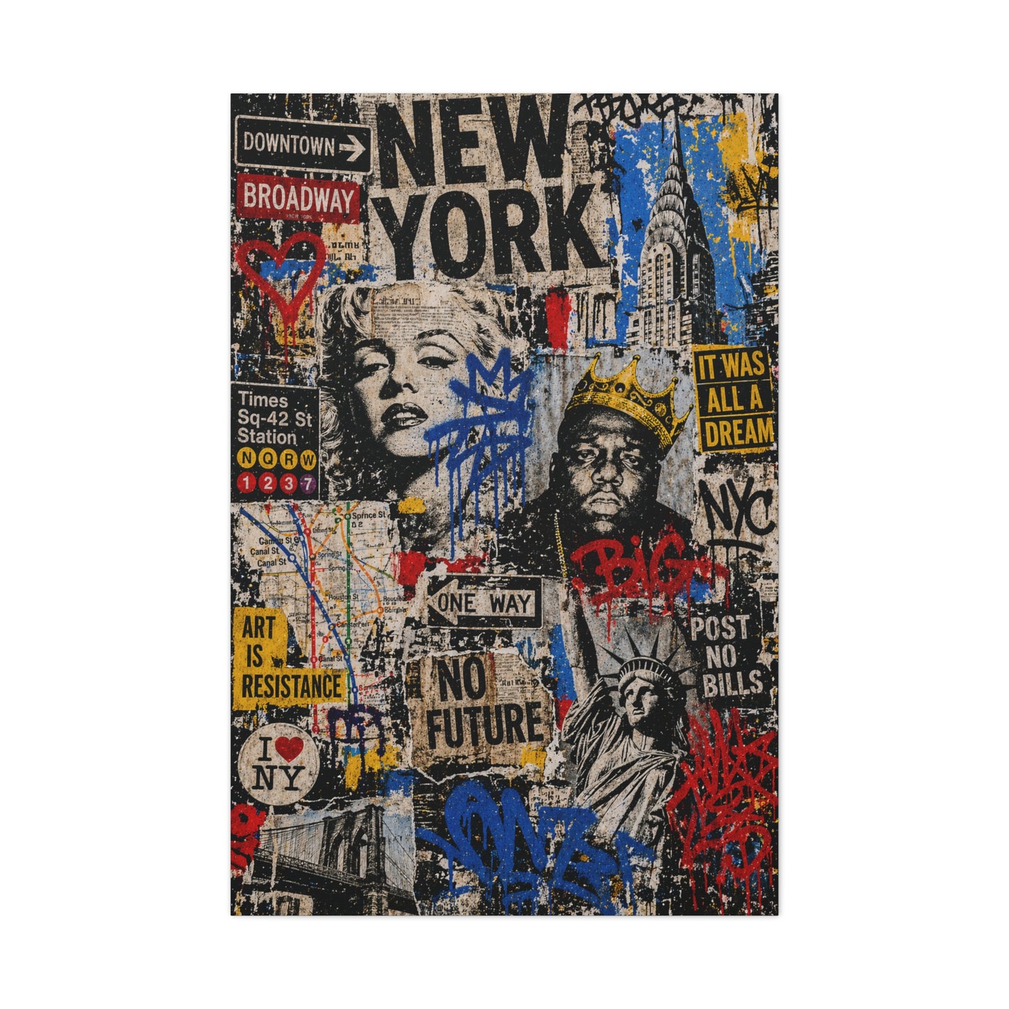 NYC Pop Graffiti Collage Statement Wall Art & Canvas Print