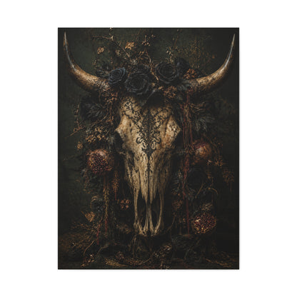 Dark Floral Longhorn Skull Statement Wall Art & Canvas Print