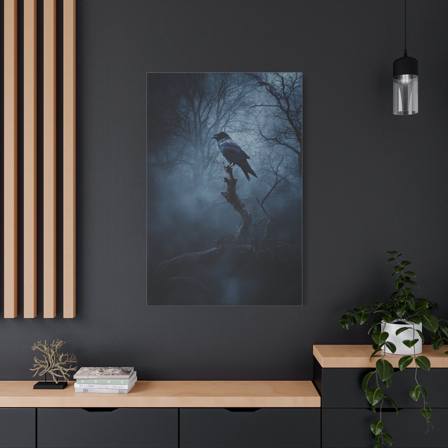Solitary Raven on Twisted Branch Wall Art & Canvas Print