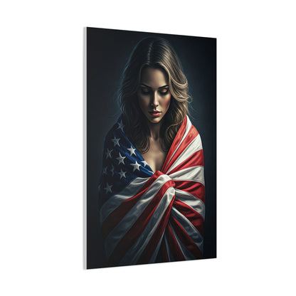 Woman Draped in American Flag Reflection Wall Art & Canvas Prints