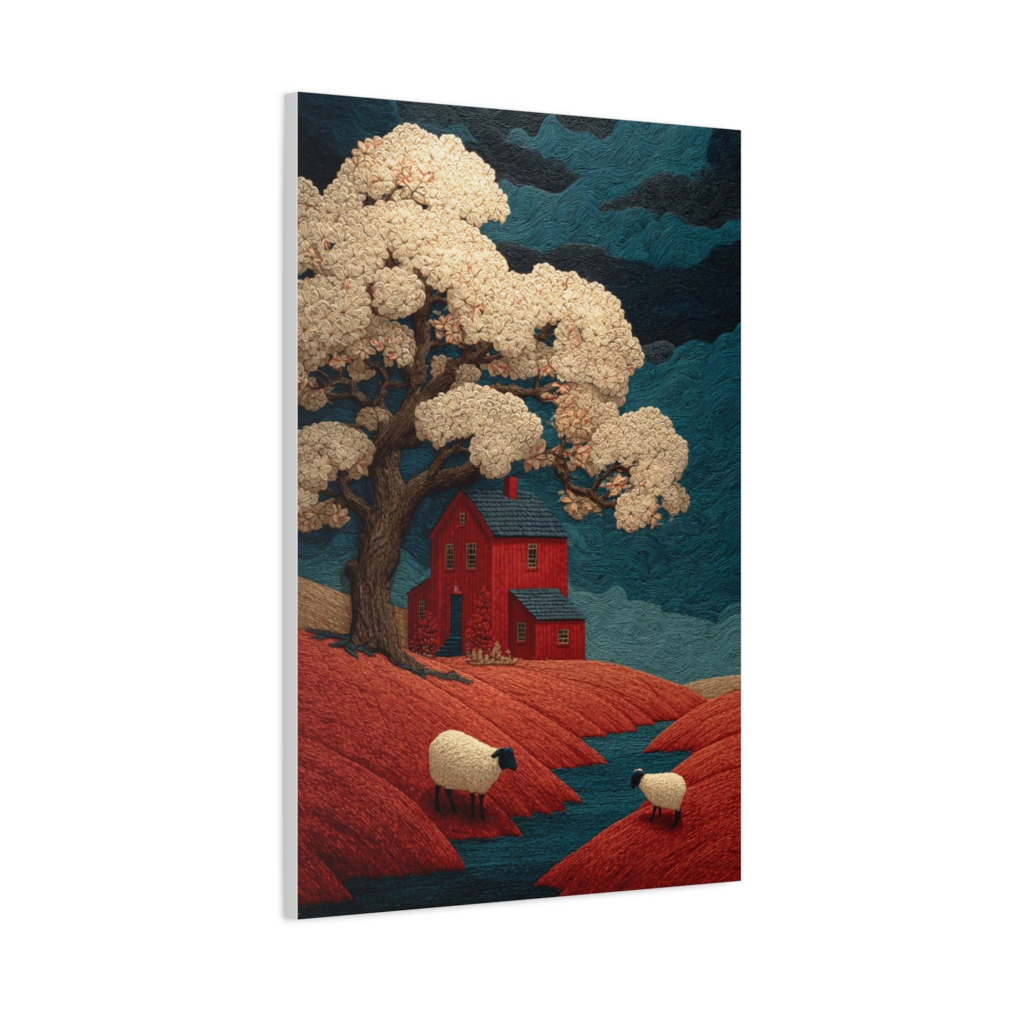 Primitive Farmhouse Sheep Folk Scene Wall Art & Canvas Print
