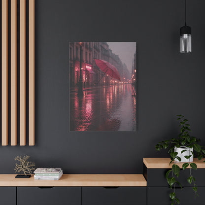 Romantic Pink Rain Street Reflection Wall Art & Canvas Print