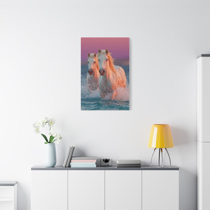 White Horses Ocean Sunset Wall Art & Canvas Print