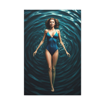 Woman Floating in Circular Blue Water Wall Art & Canvas Prints