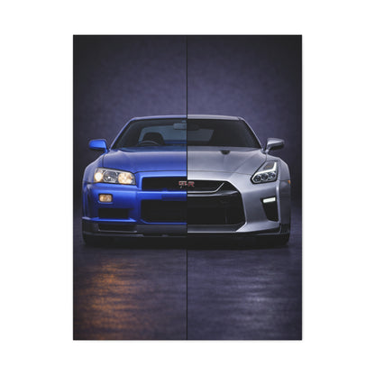 Nissan GT R Split R34 Skyline vs R35 Evolution Wall Art & Canvas Prints