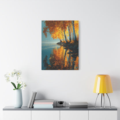 Golden Birch Autumn Lake Reflection Wall Art & Canvas Print