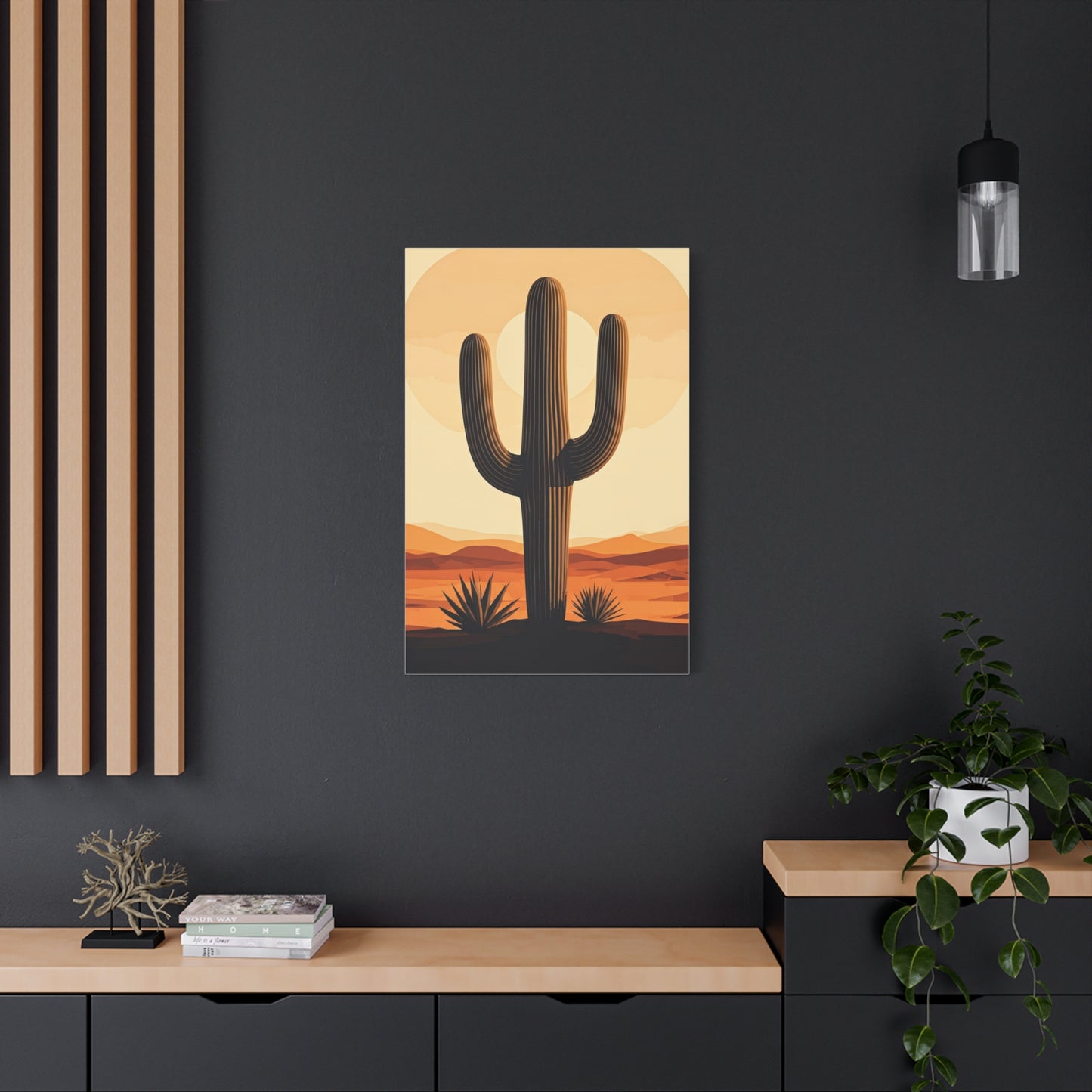 Minimal Desert Sun Saguaro Illustration Wall Art & Canvas Prints