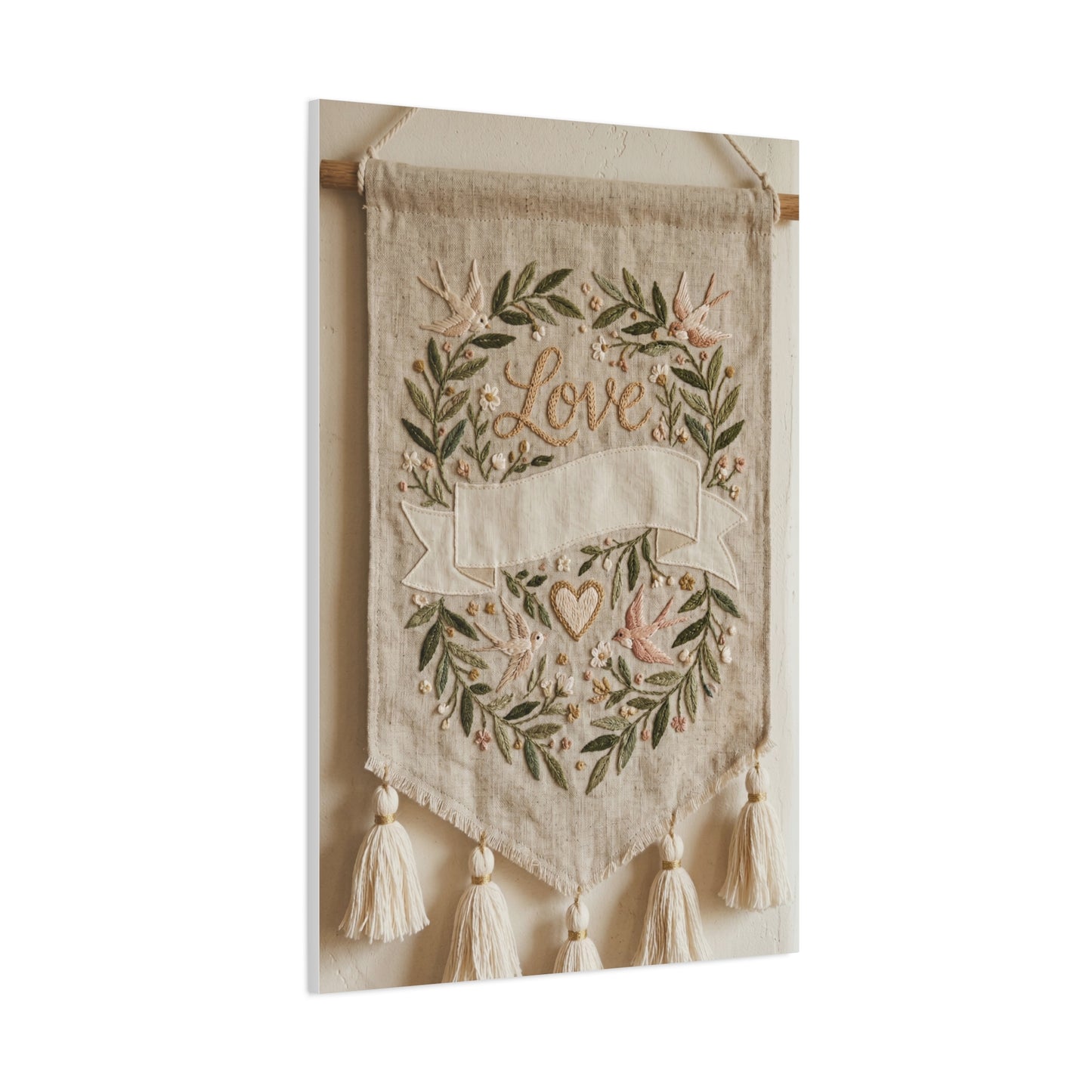Bohemian Love Embroidered Textile Banner Wall Art & Canvas Print