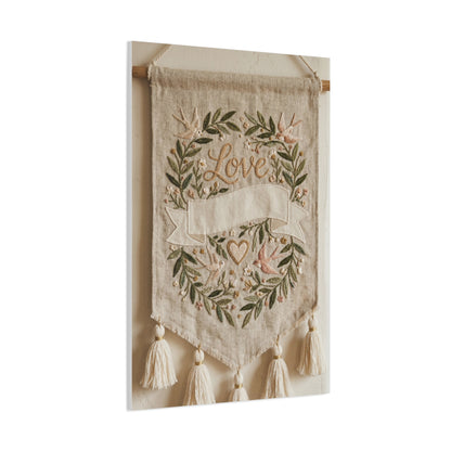 Bohemian Love Embroidered Textile Banner Wall Art & Canvas Print