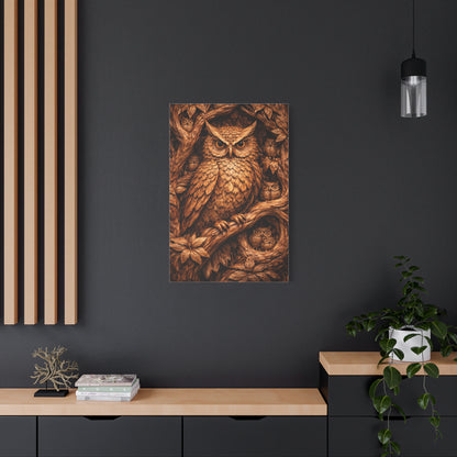 Hand-Carved Owl Family Wood Relief Wall Art & Canvas Print