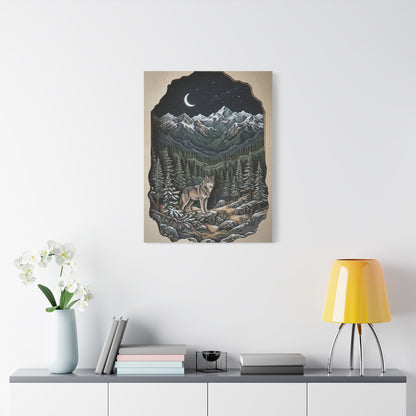 Night Forest Wolf Framed Relief Landscape Wall Art & Canvas Print