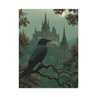 Raven Before Gothic Castle Wall Art & Canvas Print