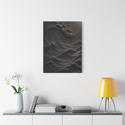 Matte Black Sculptural Ocean Motion Wall Art & Canvas Print