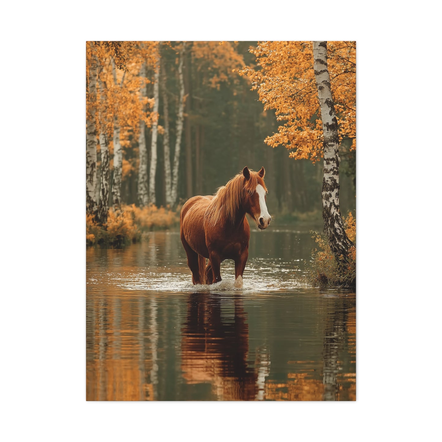 Autumn River Horse Reflection Wall Art & Canvas Print
