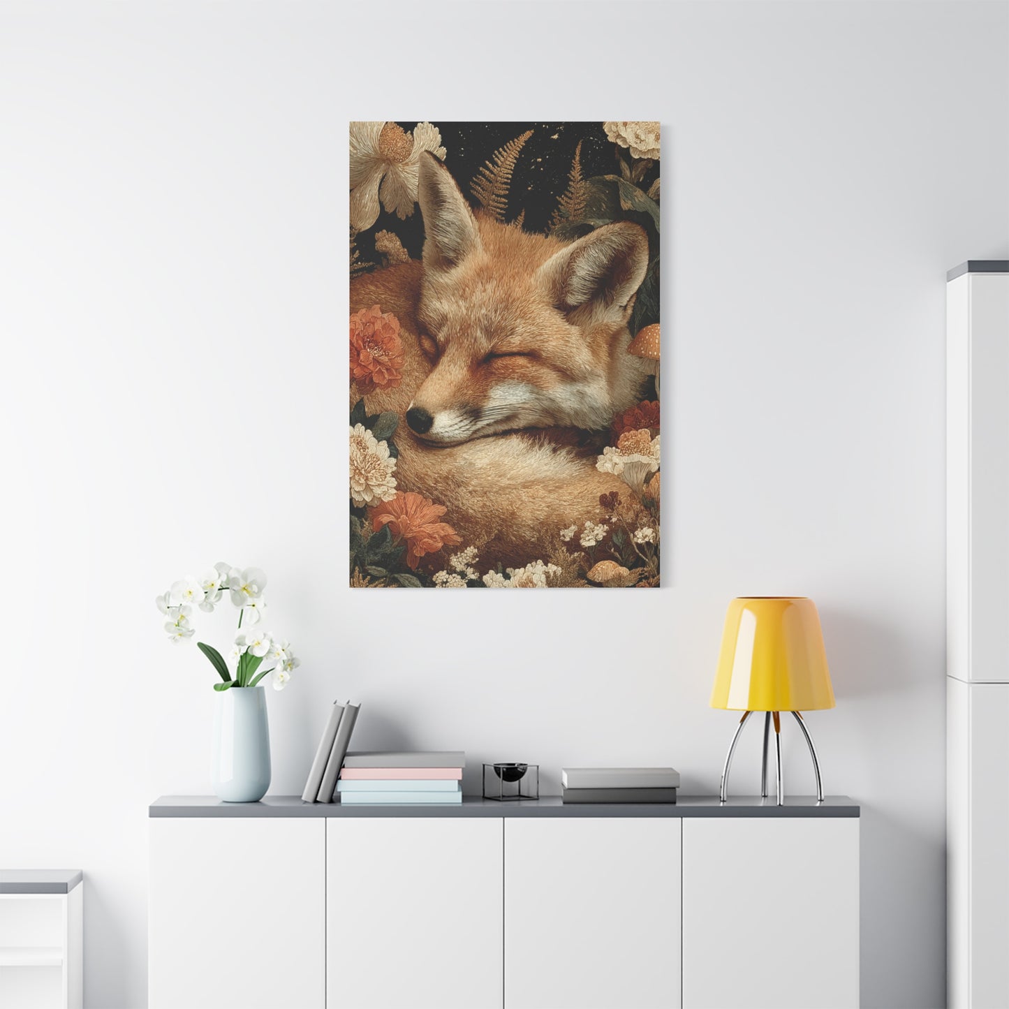 Sleeping Fox Floral Woodland Wall Art & Canvas Print