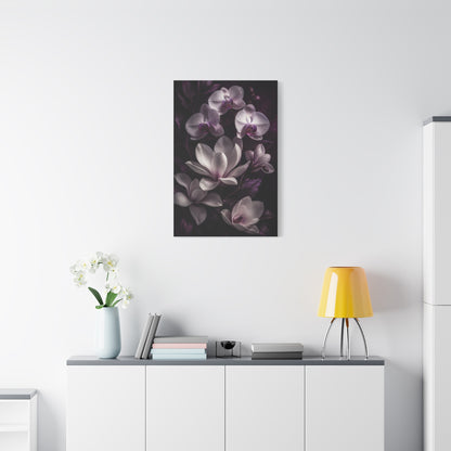 White Orchid and Magnolia Night Floral Wall Art & Canvas Print