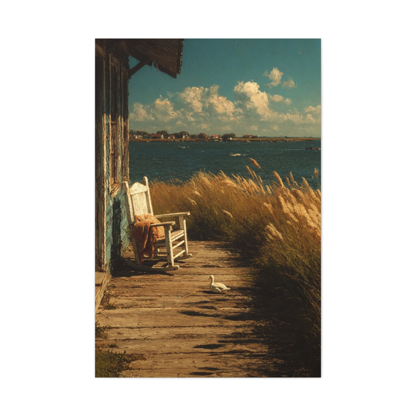 Farmhouse Lakeside Porch Scene Wall Art & Canvas Print