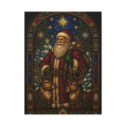 Stained Glass Santa and Reindeer Wall Art & Canvas Print