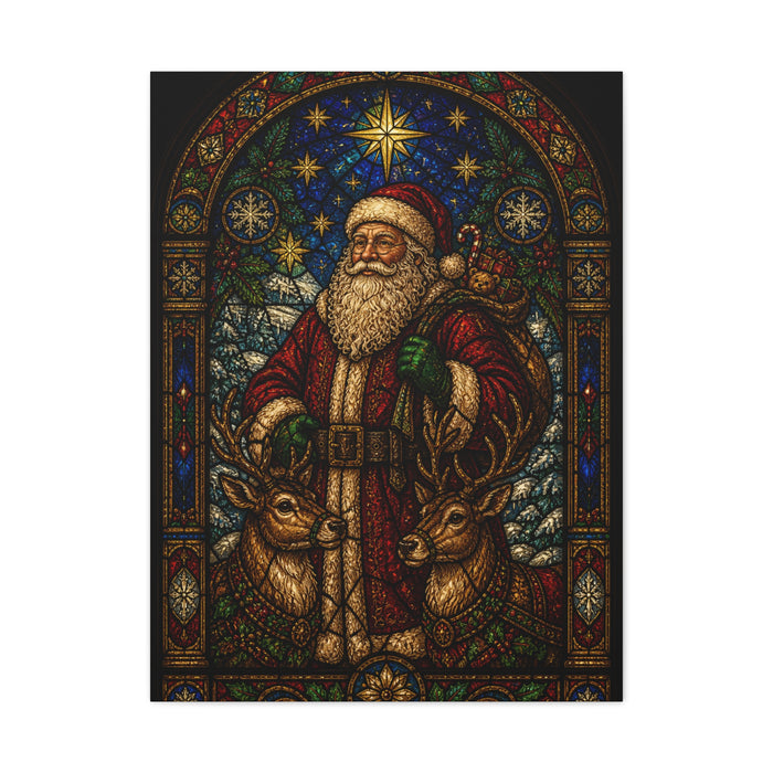 Stained Glass Santa and Reindeer Wall Art & Canvas Print