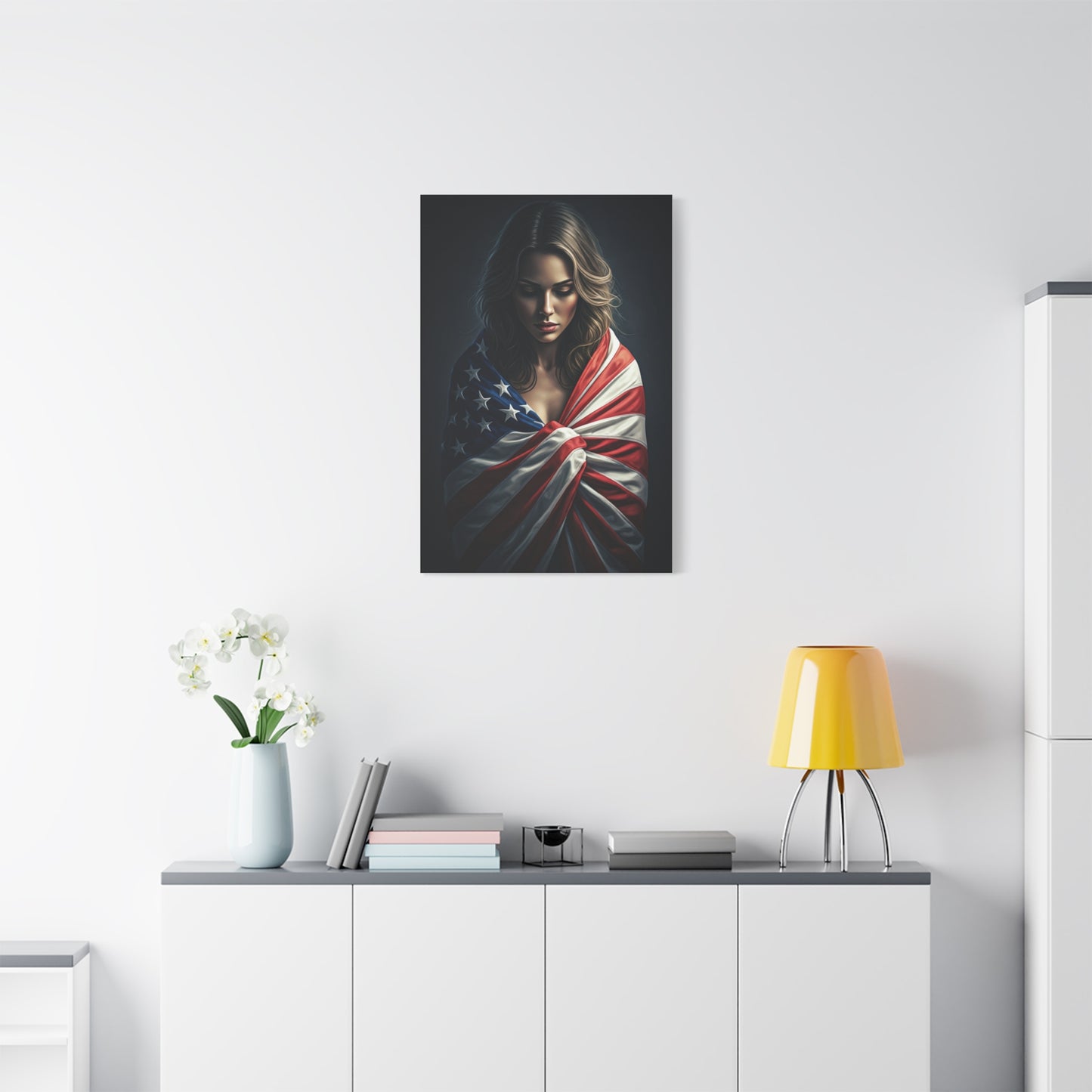 Woman Draped in American Flag Reflection Wall Art & Canvas Prints