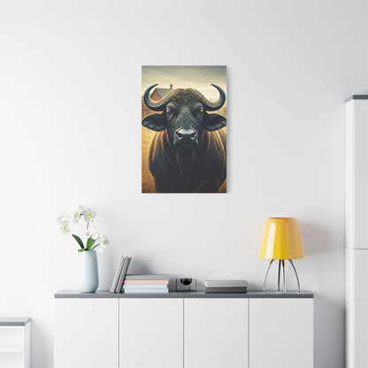 Symmetrical Cape Buffalo Portrait with Massive Curved Horns Wall Art & Canvas Print