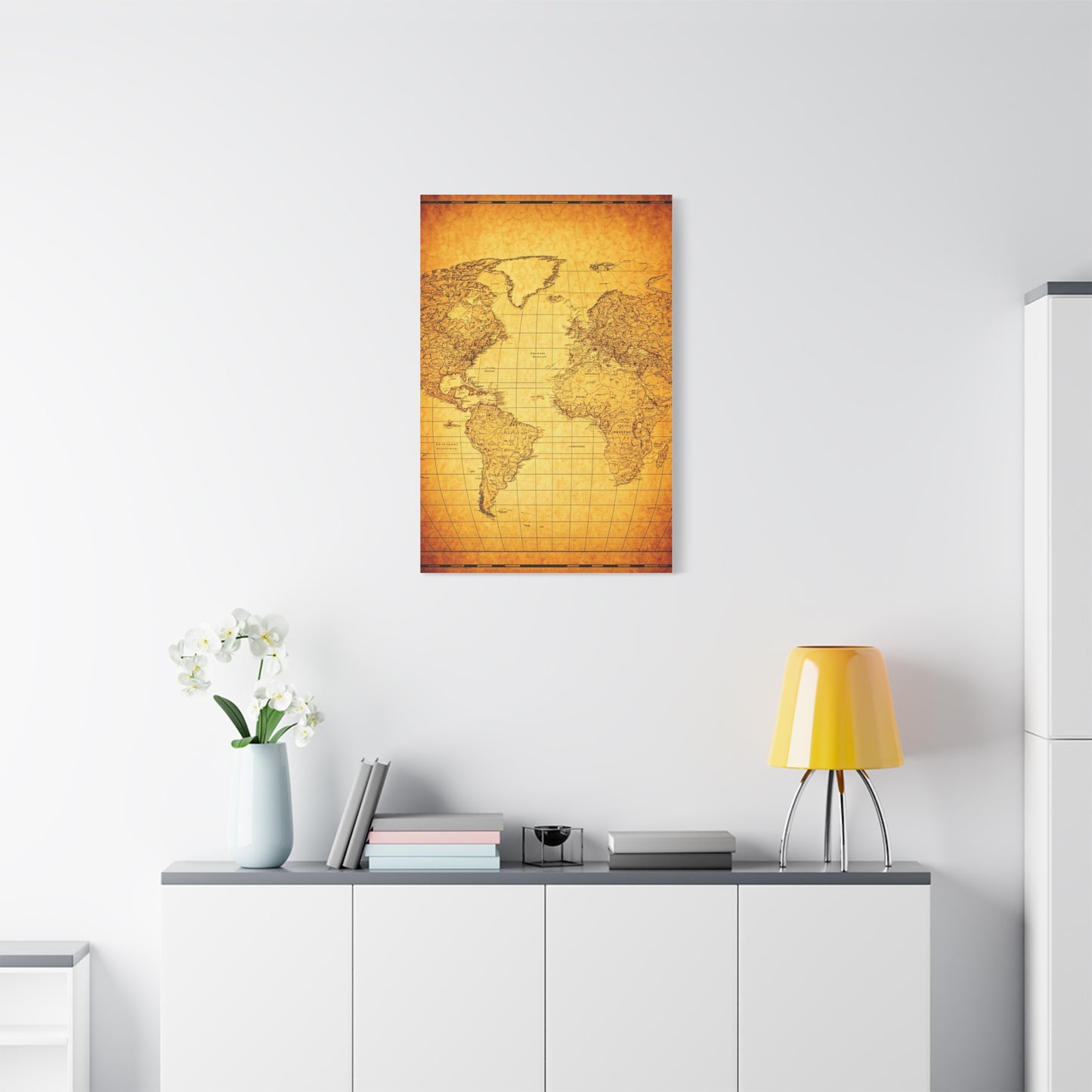 Vintage World Scroll Map Wall Art & Canvas Prints