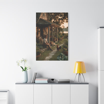 Farmhouse Porch Rooster Scene Wall Art & Canvas Print