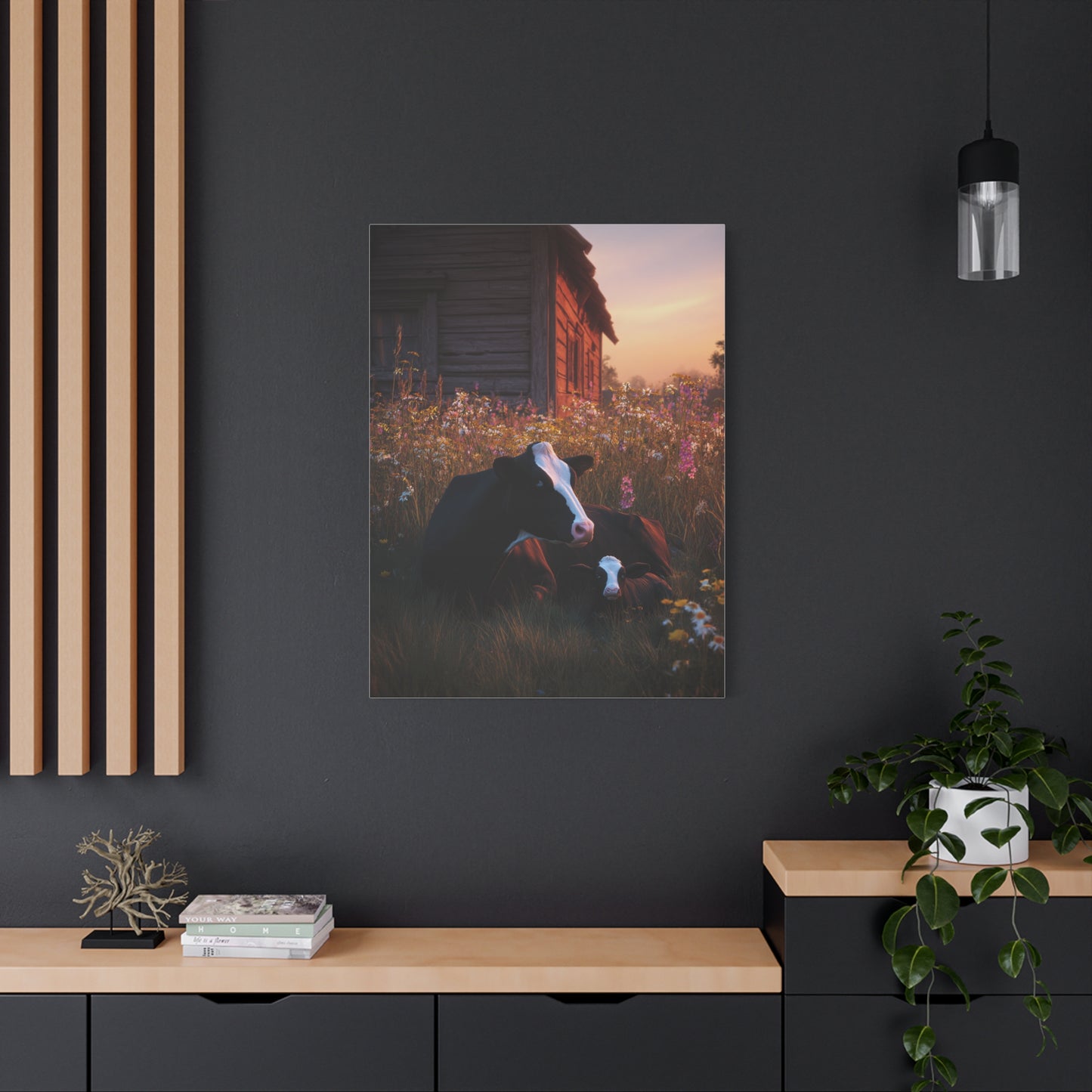 Farmhouse Meadow Cow and Calf Wall Art & Canvas Print