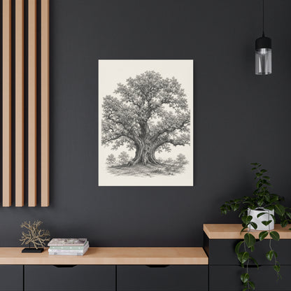 Detailed Engraved Oak Study Trees Wall Art & Canvas Print