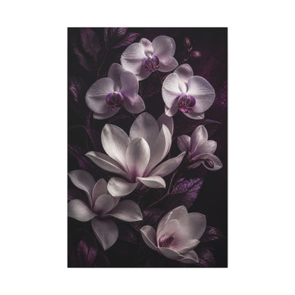 White Orchid and Magnolia Night Floral Wall Art & Canvas Print