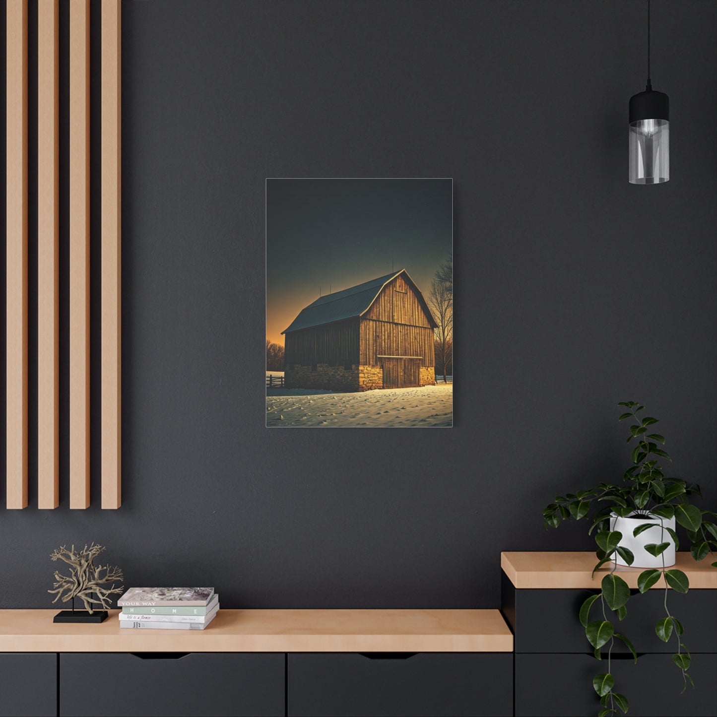 Winter Twilight Barn Landscape Wall Art & Canvas Prints